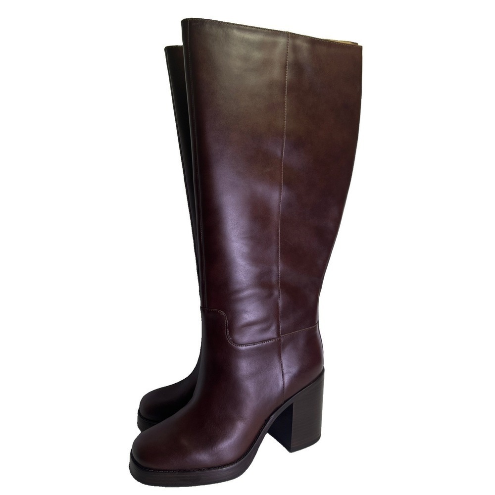Vince Camuto Knee High Boots Mahogany Leather 9.5 WXC Extra Wide Calf Platform